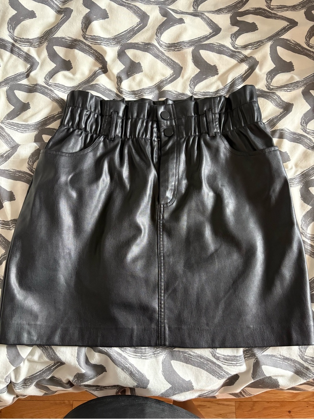 Only Black Faux Leather Paperbag Waist Mini Skirt